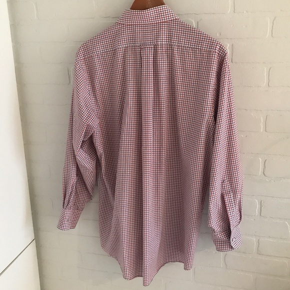 Izod Men’s Button down shirt Plaid Longsleeve Red Navy White Sz 16 1/2 - Picture 7 of 7